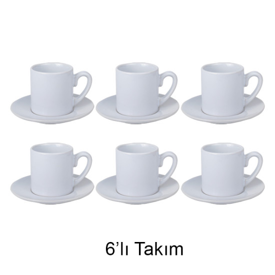 Süblimasyon İthal Türk Kahvesi Fincan Takımı - 6'lı Beyaz