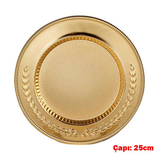 Süblimasyon Metal Gold Plaket Defne Desen Tabak - 25cm